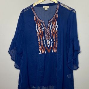 Style & Co. Navy Sheer Blouse | Size 1X